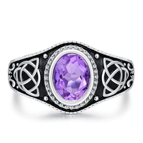 Amethyst Celtic Knot Ring for Women 925 Sterling Silver, Oval Amethyst Trinity Knot Engagement Promise Rings Irish Jewelry2