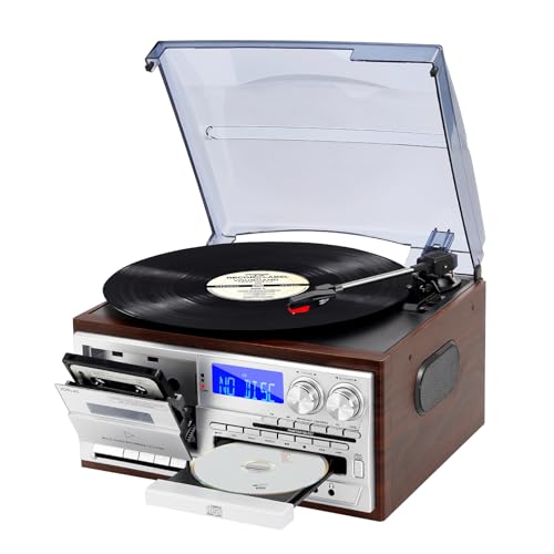 JORLAI 9-in-1 Platine Vinyle 3 Vitesses Bluetooth avec Prise Audio 3,5 mm, Vinyle Phono avec...