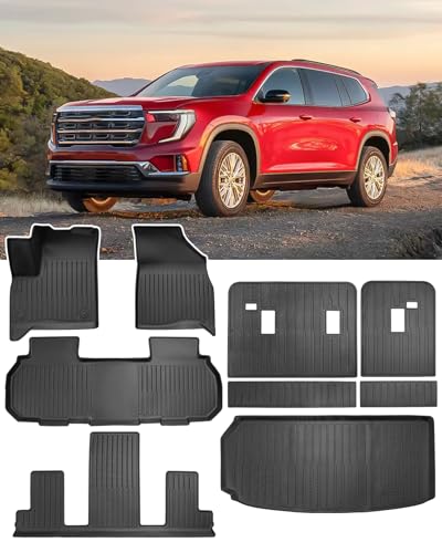 Floor Mats & Cargo Liner for GMC Acadia 2024 2025 (Only for 7 Seats Captains Chairs) All-Weather Full Set Floor Mats & Cargo Liner with Backrest Mat for GMC Acadia Accessories 2024 2025