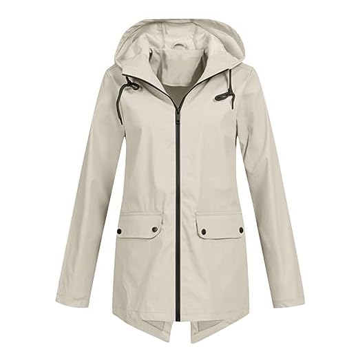 Ladies Lightweight Waterproof Jacket Waterproof Rain Jackets Lightweight Breathable Windbreaker Raincoat Outdoor Windproof Running Golf Cycling Jacket with Hood Outdoor Waterproof Jackets, Beige, M
