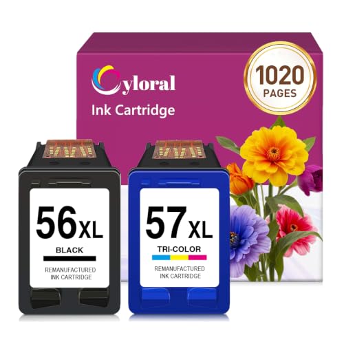 Cyloral 56XL 57XL Cartuchos de Tinta remanufacturados de Repuesto para HP 56 57 XL, compatibles con DeskJet 450ci 5150 5550 9680, OfficeJet 4212 4215, PSC 1210 1215, Photosmart 7550, 1 Negro 1 Color
