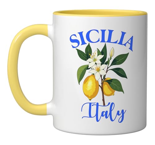 Tazón de cerámica souvenir Sicilia Italia amarillo/blanco miniatura 1