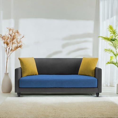 Image of Casaliving Dominic 2 Seater Sofa Set for Living Room (Blue Black Fabric) Premium Fabric Sofa