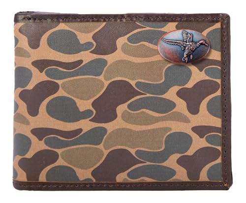 ZEP-PRO Mallard Men's Bifold Old School Camo Leather Wallet – Classic Two-Fold Design with Emblem, Brown/Tan Camo