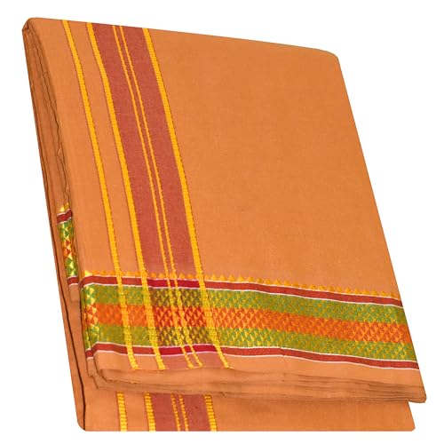 Image of TUNI MANI Men's Panchakacham Dhoti with Angavasthram with Zari Border, Cotton, Size: 9 X 5 (4.0mtr Dhoti, 2.25mtr Towel)