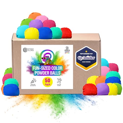 Chameleon Colors Fun Sized Color Balls Perfect for Color Powder Wars and Holi Colors Chalk Powder Refillable Balls Throwable Powdered Chalk Ball for Kids and Adults Non-Toxic 50 pack