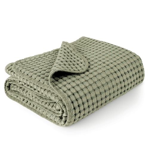 Image of Konssy Waffle Baby Blankets, Nursery Blankets for Boys Girls, Swaddle Blankets Neutral Soft Lightweight Toddler and Kids Throw Blankets(Earth Green)