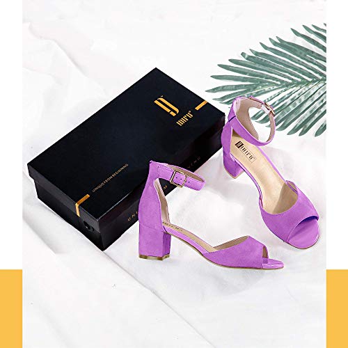 IDIFU Women's Lavender Chunky Pump Heel Sandals Peep Toe Low Block Ankle Strap Wedding Formal Dress Heels Shoes - Thumbnail 7
