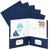 50 Packs Two Pocket Folders,Two Pocket File Folders with Business Card Slot,Dark Blue,Letter Size,Paper Folders with Pockets for School Office Home Business