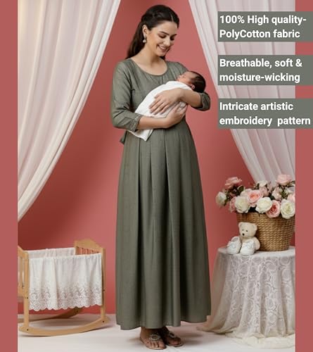 Image of DUMMY SHAPE Feeding Kurtis for Women Cotton Blend | Printed Pregnancy Flare Kurta with Dual Nursing Zippers to Pre & Post Partum | Maternity Dresses | Gifts for Pregnant Woman
