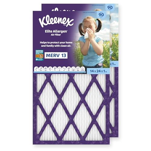 Kleenex Elite Allergen Air Filter 14x24x1 Inches - 13 MERV RATING (2-Pack)