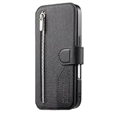 Ufgoszvp Hülle für iPhone 7 Plus/8 Plus, Reißverschluss Handyhülle PU Leder Klapphülle Silikon Bumper mit Kartenfächer Standfunktion Schutzhülle Wallet Case für iPhone 7 Plus/8 Plus,Schwarz