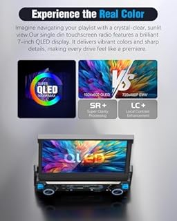 【SOOEMAKA】 Single Din Touchscreen Radio with Wireless Carplay&Android Auto,7 inch QLED Motorized Flip Out Car Stereo Upgrade PD/QC 3.0 Type-C Fast Charging/Dual WiFi/Bluetooth 5.1/AM/FM/DSP (Flip)