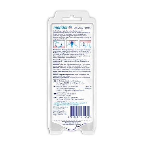 meridol Zahnseide Special Floss, 1 x 50 Stück - zur Reinigung weiter Zahnzwischenräume, geeignet für Träger von Brücken, Kronen und Implantaten – Bild 3