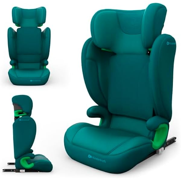 Kinderkraft JUNIOR FIX 2 PRO fotelik samochodowy 100–150 cm, ISOFIX lub pas, H-GUARD, SPS ochrona boczna, regulowany zagłówek, tapicerka AIR FLOW, Zielony