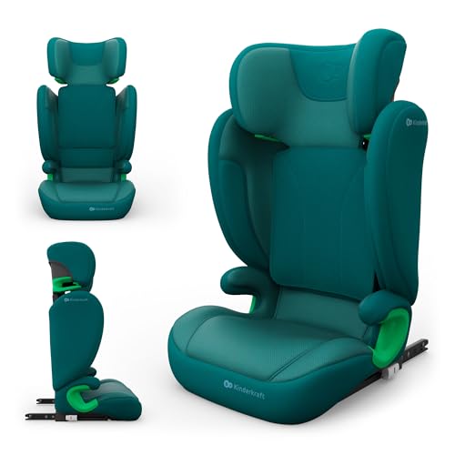 Kinderkraft JUNIOR FIX2 PRO I-SIZE Seggiolino auto 15-36 kg, Gruppo 2-3, 100-150 cm, con Isofix, Poggiatesta regolabile, Sistemi di sicurezza, Leggero Facile da trasportare, Facile da pulire, Verde