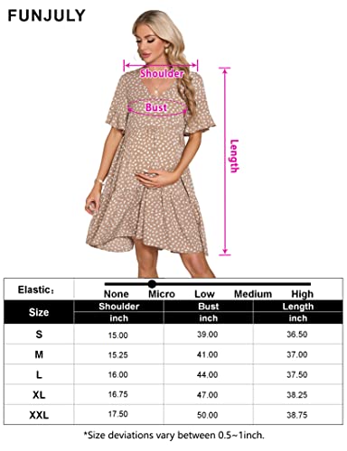 Funjuly Maternity Dress Womens Casual Babydoll Dress Ruffle Short Sleeve V Neck Floral Printed Flowy Mini Short Tunic Dress Khaki S #TOP6