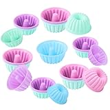 Packool Moldes de silicona antiadherentes para donut y calabaza, moldes pequeños y medianos acanalados, moldes redondos para hornear, juego de 48 moldes de silicona