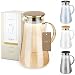 Produktbild ACQUA DI AMALFI® Glaskaraffe | Wasserkaraffe 2 Liter mit Edelstahl/Bambus Deckel | Wasserkrug mit Fruchteinsatz | Auslaufsicher | Karaffe auch als Teekanne (GOLD/GOLD)