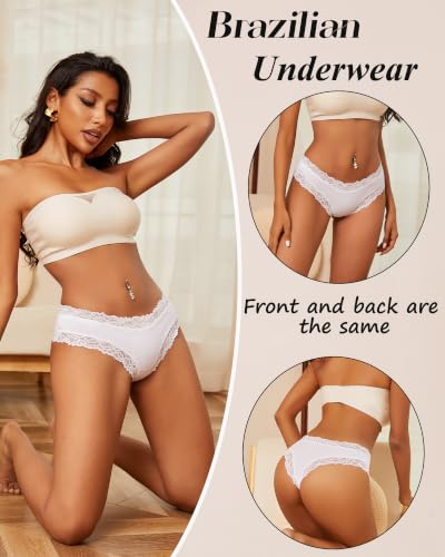 Image of Sth Big Womens Cotton Underwear Sexy Lace Brazilian Panties Soft Breathable Cotton Bikini for Ladies 6 Pack