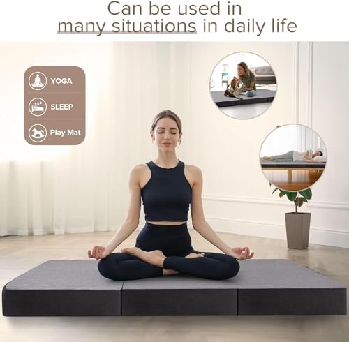 Image of Tri Folding Memory Foam Mattress | Soft & Medium Firm | Foldable Mattress | Guest Bed | Camping Bed | Grey (Single 36x72x6 Inch)
