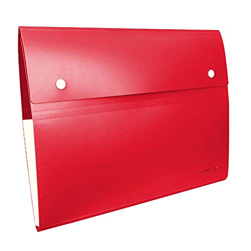 Image of Oxbridge Expanding A4 File Folder 8 Pocket Plastic Accordion File Organiser - Red, Single Folder - Suitable for Home, School or Office Use.