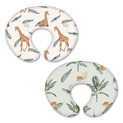Image of BROLEX Stretchy Nursing Pillow Covers BROLEX 2 Pack Snug Fitted Nursing Pillow Slipcovers for Breastfeeding Moms,Ultra Soft Breathable for Infant Nursing Pillow,Giraffe Leaf