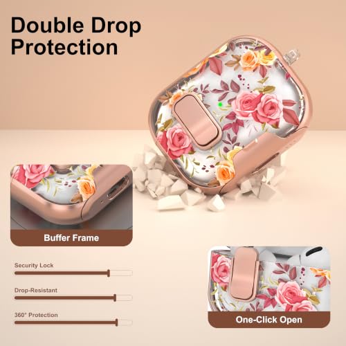 Image of for AirPods Pro 2 /1 Case with Safety Lock & Phone Stand, Red Rose