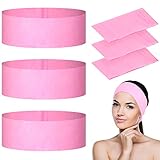 PINKXHY 128 Pieces Disposable Spa Facial Headbands Stretch Non-Woven Headband Soft Skin Care Hair Band with Convenient Closure for Women Girls Salons Esthetician Supplies, Pink Large