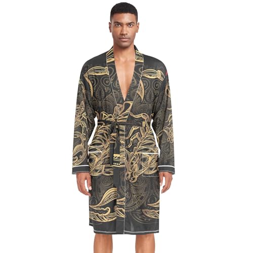 Men Kimono Wedding Satin Robe, Short Bathrobe Sleepwear Dressing Gown M-XL