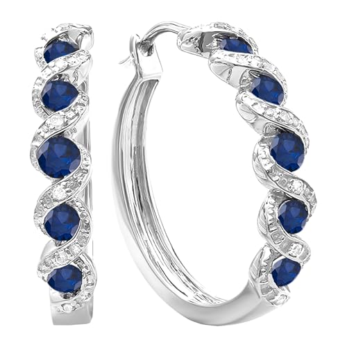 Dazzlingrock Collection Round Gemstone & White Diamond Twisted Waves Hinged Post Hoop Earrings for Her in 925 Sterling Silver