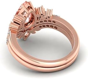 Rose Gold Pear Shaped Morganite Engagement Ring Women, Dainty Curved Anniversary Ring Set, Nature Inspired Leaf Anniversary Promise Ring Bridal Set