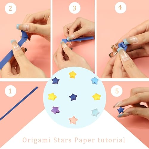 Image of FINEMOE 1035 Sheets Star Origami Paper Strips, 27 Assorted Colors, Double Sided Lucky Star Folding Paper for DIY Crafts, School Projects, Decoration, Teaching Supplies & Jar Gifts (Solid)