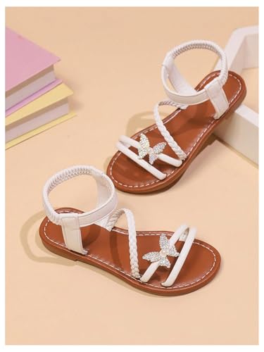 GORGLITTER Girl's Sandals Dressy Leather Butterfly Braided Rhinestone Glitter Summer Beach Ankle Strap Flat Sandals3