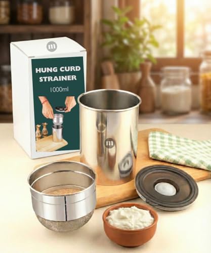Maru Stainless Steel Multipurpose Greek Yogurt and Hung Curd Maker 1000ml – BPA Plastic Free Durable Steel Oil/Food Strainer with Storage Container, for Making 200 gm Homemade Yoghurt