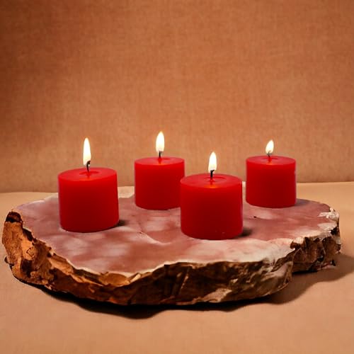 Image of Hosley Set of 30 Unscented Pressed Red Votive Candles - Bulk Pack, Clean-Burning, Long-Lasting 10-12 Hour Burn Time - Ideal for Weddings, Home Decor, Spa, and Events