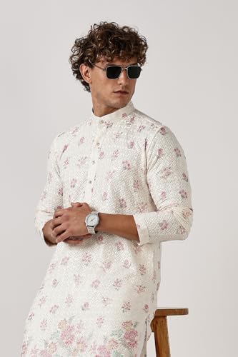 Image of BE ACTIVE Men's Cotton | Regular Fit Casual Mandarin Collar | Long Length Full Sleeves | Embroidered Indian Kurta