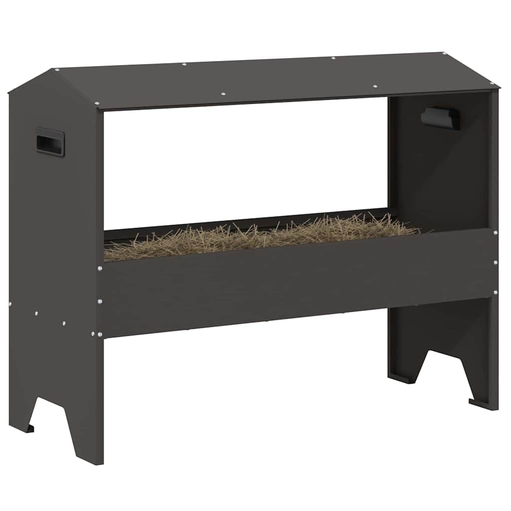 Mangiatoia per animali da fattoria in acciaio laminato a freddo, nero, 79 x 35 x 62 cm, robusta, resistente alle intemperie, con capacità di 15 kg, per interni ed esterni, facile montaggio e