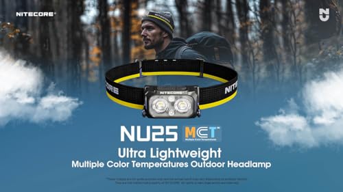 Image of Nitecore NU25 MCT 400 Lumen Lightweight USB-C Rechargeble Outdoor Headlamp with Multiple Color Temperatures Warm Natural, Cold Lights and Red Light (Headband, Black)