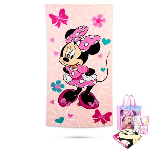 Disney Minnie Mouse Towel Set for Kids - Bundle with Minnie Microfiber Towel Tote Bag Stickers More | Minnie Mouse Beach and Pool and Set for Girls
