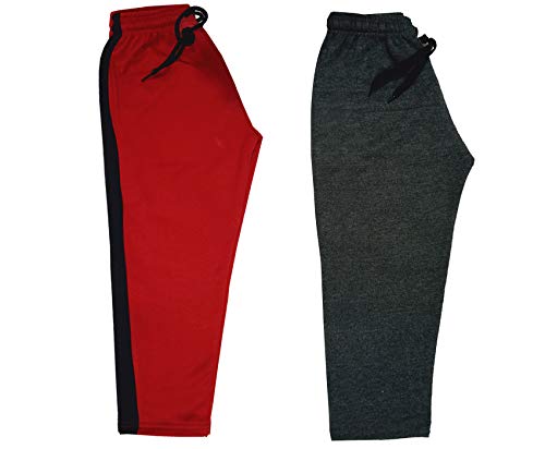 Image of indi weaves Kids Unisex Solid Fleece Warm Track Pants Winter Lower for Boys & Girls (Dark Grey; Red; 6-7 Years) Pack of 2