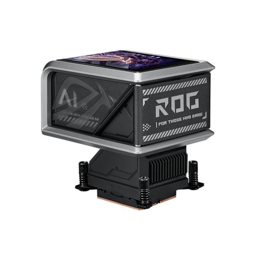 Image of ASUS ROG RYUO IV 360 ARGB with movable curved 6.67-inch AMOLED display that supports 3D-effect video or customizable system stats, plus Asetek Emma Gen8 V2 pump and pre-mounted daisy-chained ARGB fans