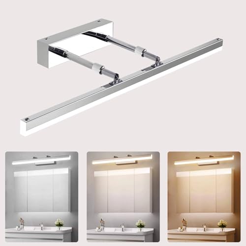 APAKA LED Lámpara de Espejo 40CM, 12W Lampara Espejo Baño, Luz de Espejo Giratoria 180°, 3 Temperaturas de Color Regulable Aplique de Espejo de Baño, Escalable Lámpara de Iluminación de Espejo