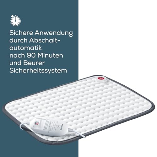 Beurer Heizkissen HK 41, kuscheliges Wärmekissen mit 3 Temperaturstufen und Abschaltautomatik, maschinenwaschbar, made in Europe, weiß / grau, 44 x 33 cm