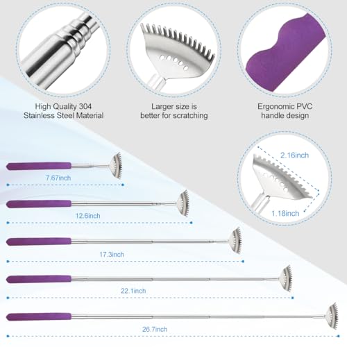 Image of Yeipis 4 Pack Different Back Scratcher Metal Portable Telescoping Tool with Beautiful Box, Extendable Back Massager with Rubber Handles, Gifts for Men Women Kids Adults (Purple)