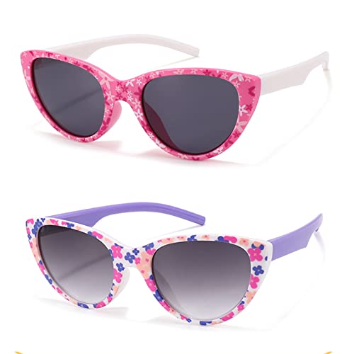 Hifot 2 Piezas Gafas de sol para Niñas Niños,Gafas de Sol bebe Flores Infantiles UV400 Protección Rayos Vacaciones Decorativas Gafas Fiesta  De 3años a 12años
