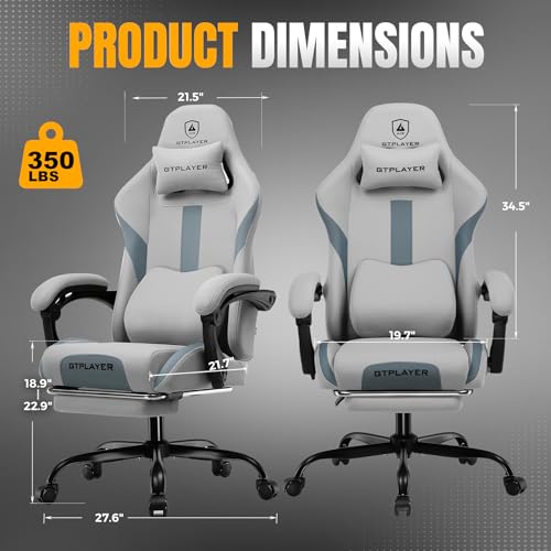 Image of GTPLAYER Gaming Chair with Foot Rest & Pocket Spring Cushion, Breathable Fabric for Home Office Desk, Ergonomic High Back Computer Chair with Headrest & Lumbar Support, Blue /Gray