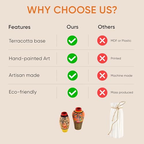 Image of Aakriti Art Creations Herd of Deers Terracotta Vase Set of 2 | Handmade Matte Multicolor Madhubani Art Terracotta Decorative Vases | Flower Vase, Planters for Home Decor, Table Decoration Items