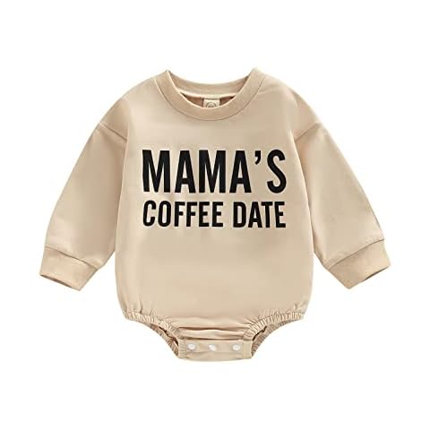 Autumn Newborn Baby Boys Girls Clothes Letter Print Long Sleeve O-neck Sweatshirts Rompers Jumpsuits Overalls (Khaki, 9-12 Months) Cover