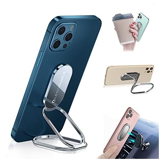 Foldable Cell Phone Stand for Desk, Adjustable Cellphone Ring Holder Finger Kickstand for Office Desktop & Magnetic Car Mount, Rotatable Multi-Angle Hand Grip for iPhone and All Smartphones Back Case